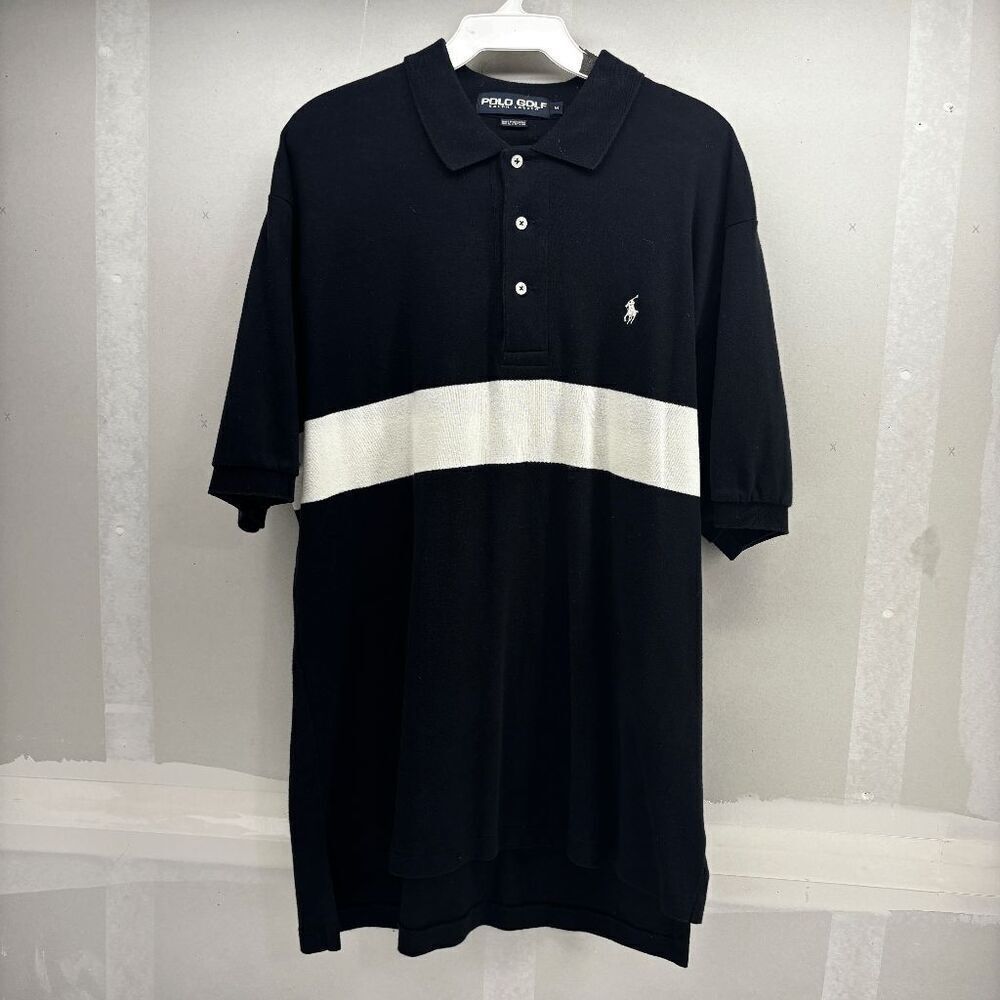 Vintage Polo Golf Ralph Lauren Mens Polo Black White Striped Rugby‎ Style Size M